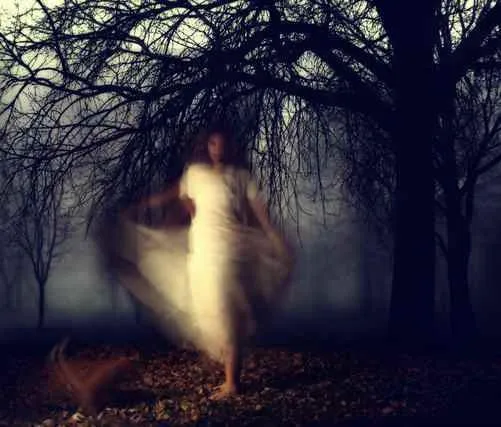 暗い森の中の女性
